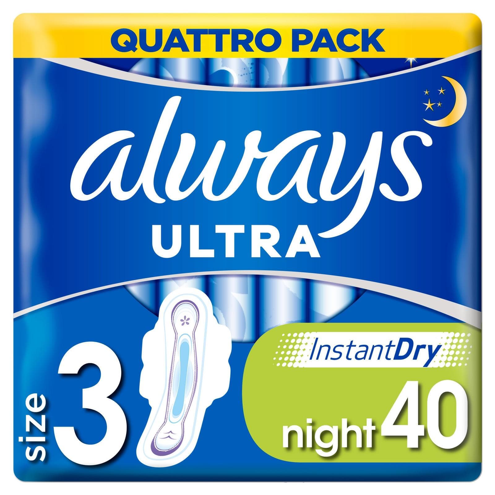 Always Ultra Night Sanitary Towels with Wings x 40 Stockists.