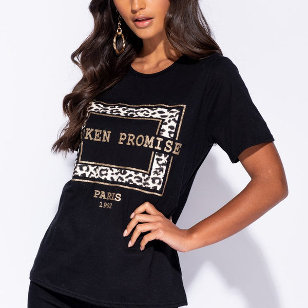 Black Leopard Print Broken Promise Logo T Shirt Stockists.