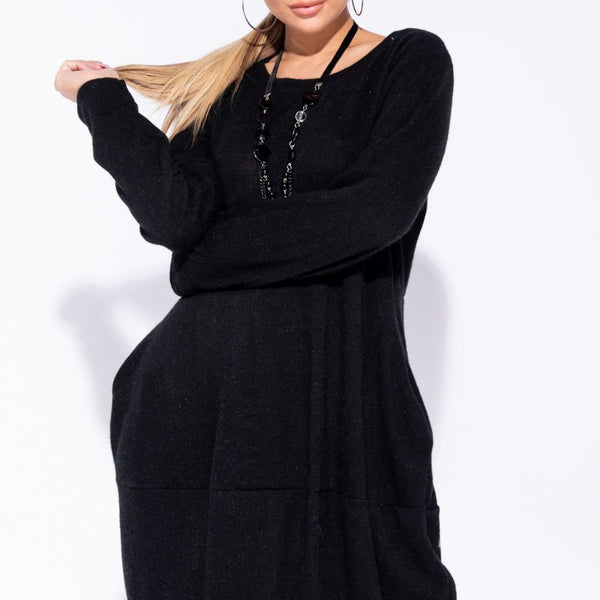Black Necklace Trim Pocket Detail Knit Jumper Dress Stockists.