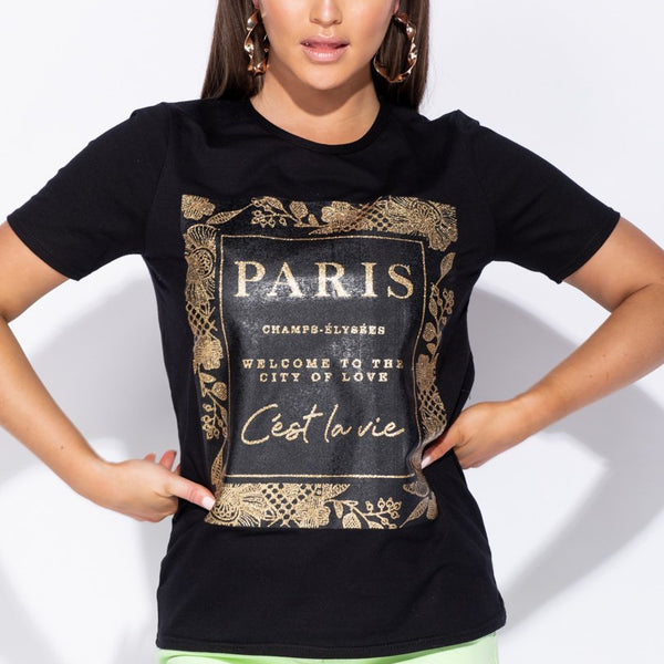 Black Paris Print Short Sleeve T Shirt Stockists.