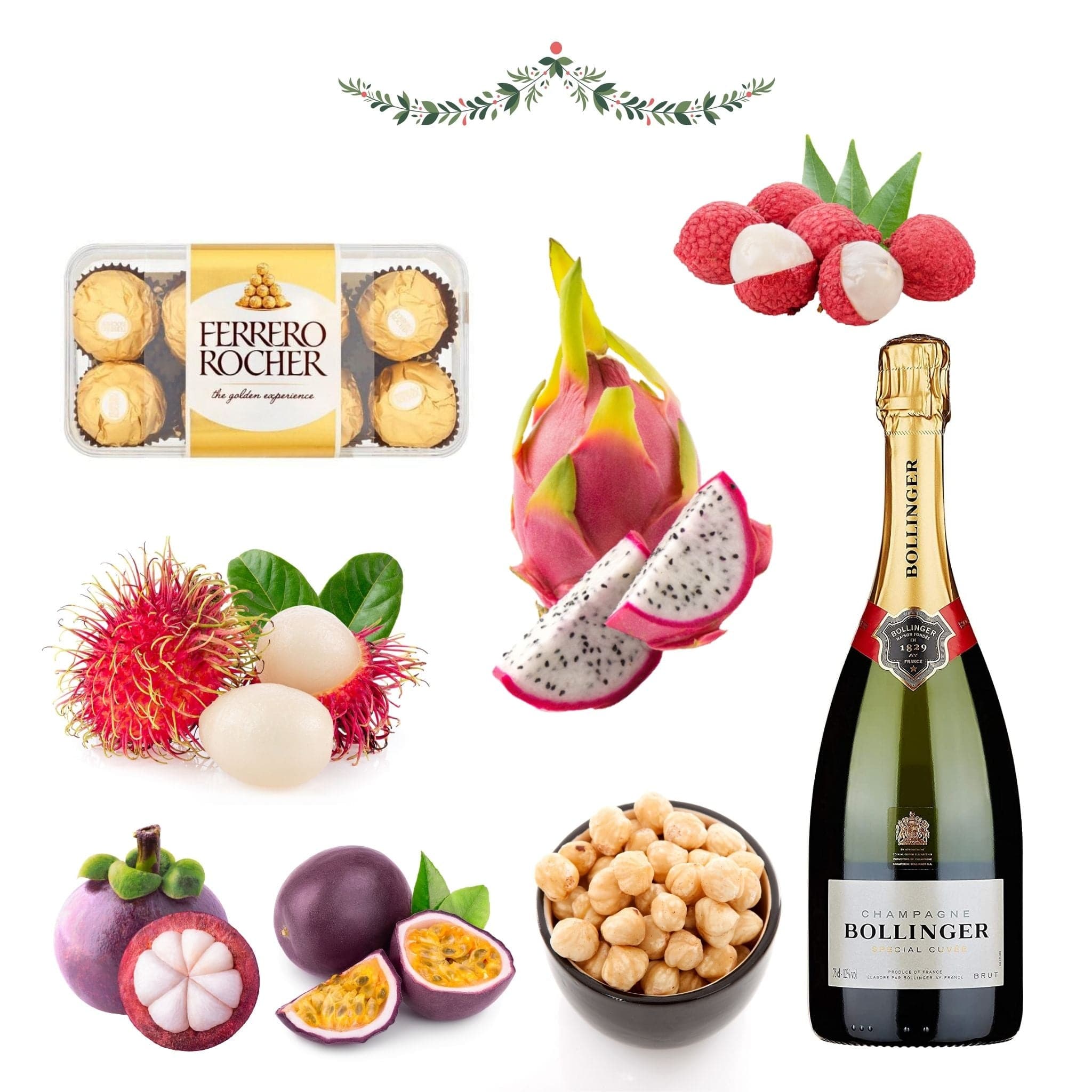 Bollinger Champagne Chocolate Exotic Fruit Luxury Christmas Hamper for Her Stockists.