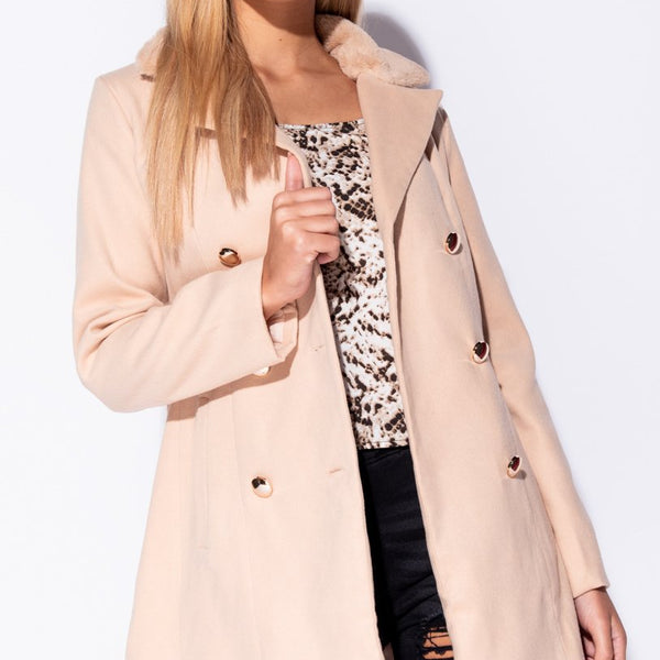 Camel Faux Fur Collar Button Detail Trench Coat Stockists.