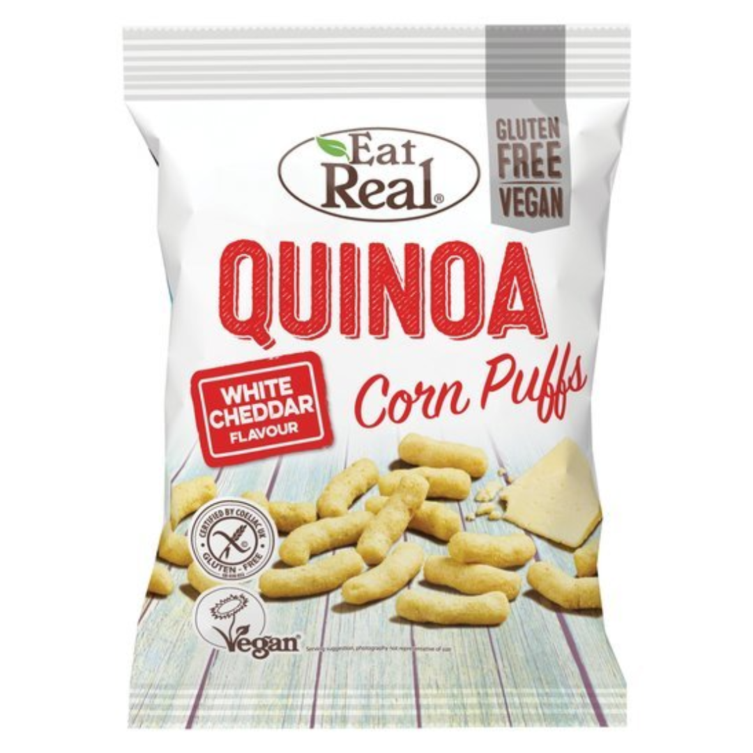 Eat Real Quinoa Corn Puffs White Cheddar 113gr Stockists.
