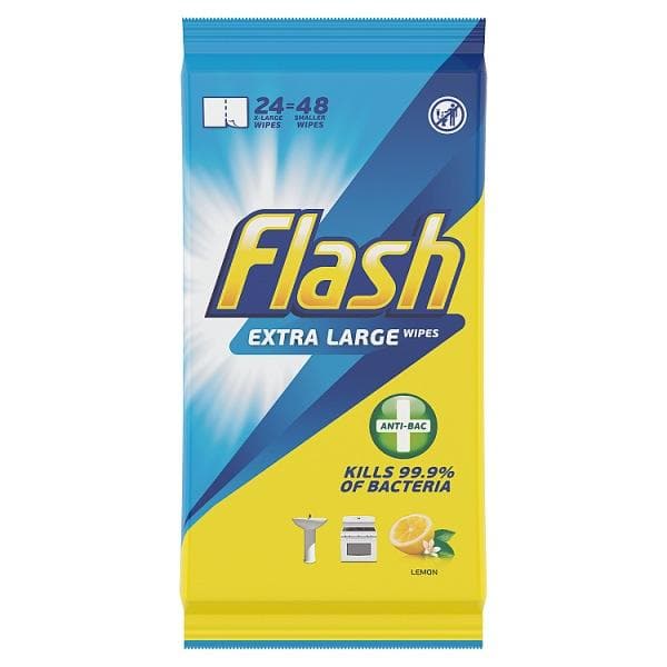 Flash Anti Bacterial Strong Thick Cleaning Wipes 48 Count 24 Large Wipes Stockists.