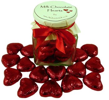 Glass Gift Jar of Chocolate Hearts   Ruby Red
