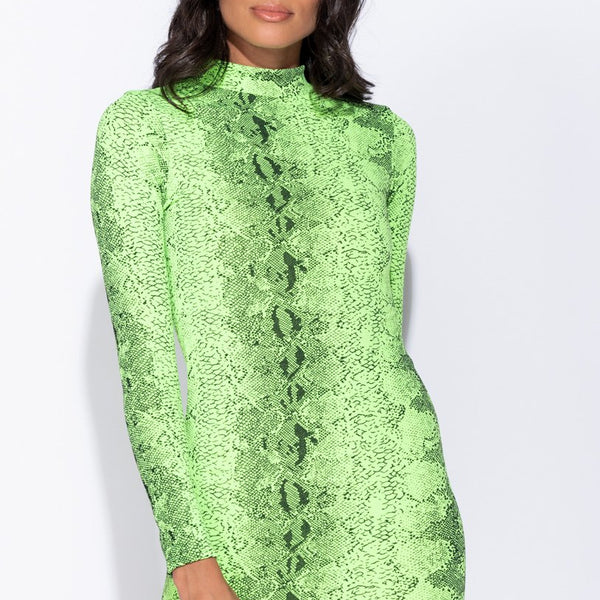 Green Black Snake Print High Neck Bodycon Dress Stockists.