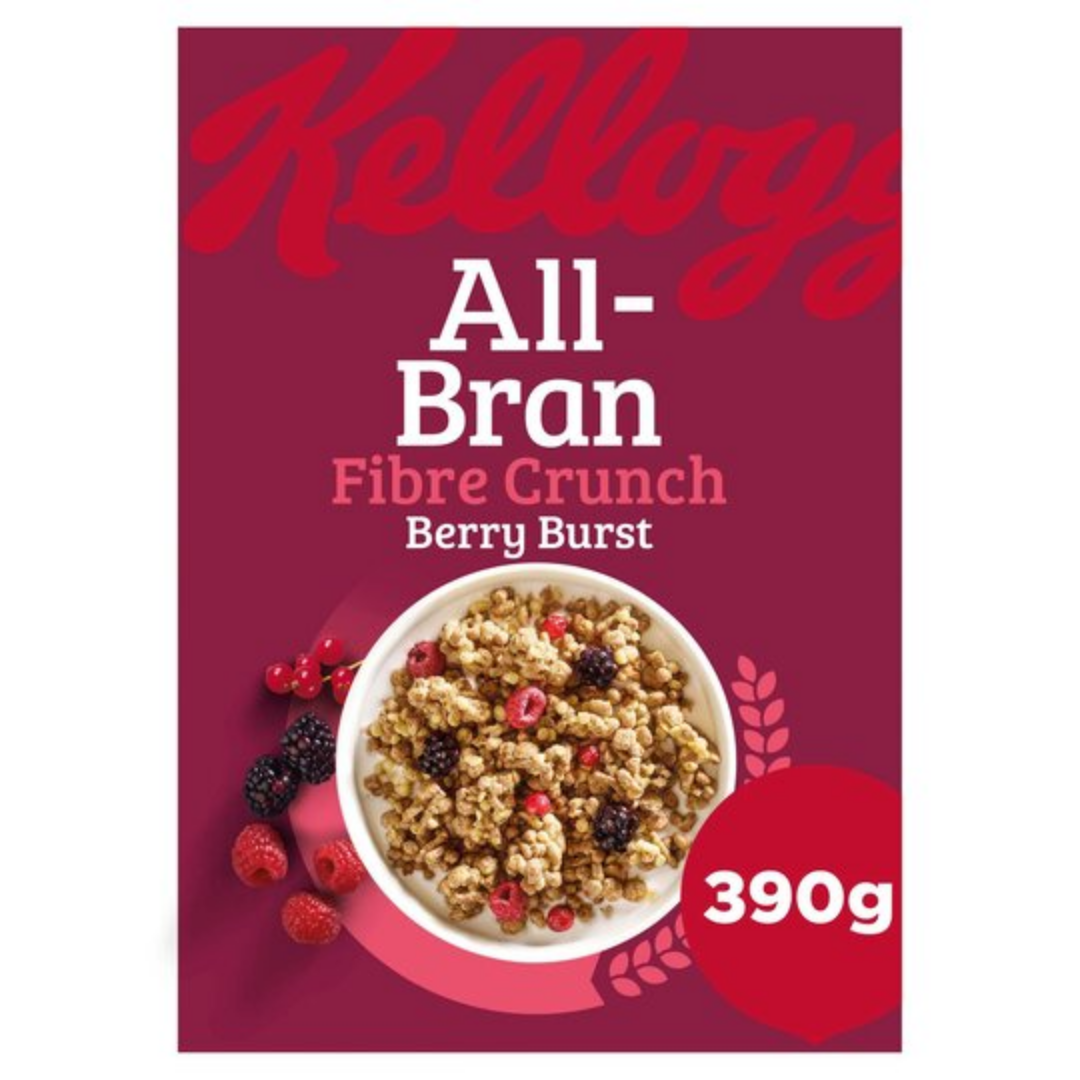 Kelloggs All Bran Fibre Crunch Berry Burst 390gr Stockists.