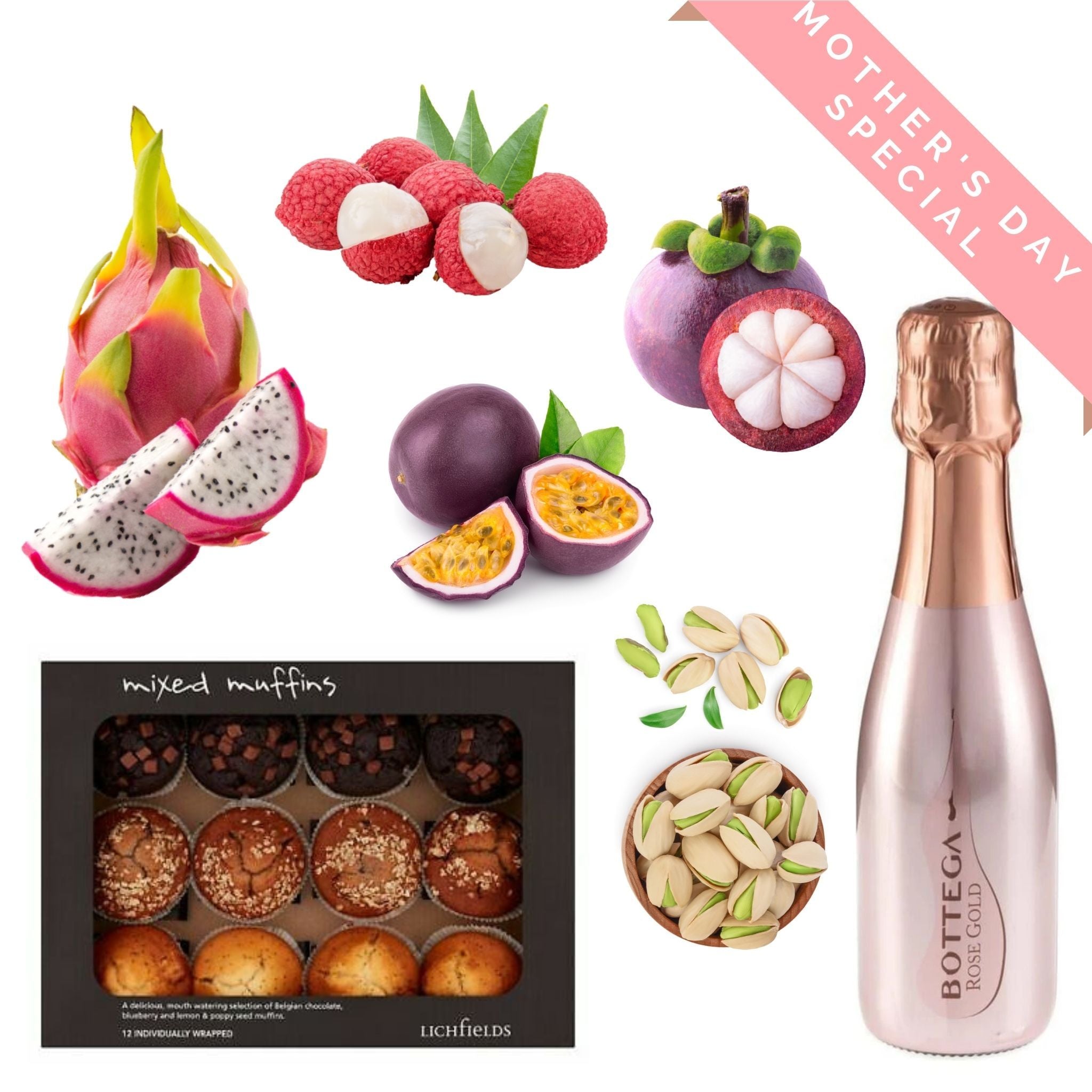 Mothers Day Special Prosecco Muffins Exotic Fruit Hamper Stockists.