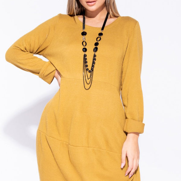 Mustard Necklace Trim Pocket Detail Knit Jumper Dress Stockists.