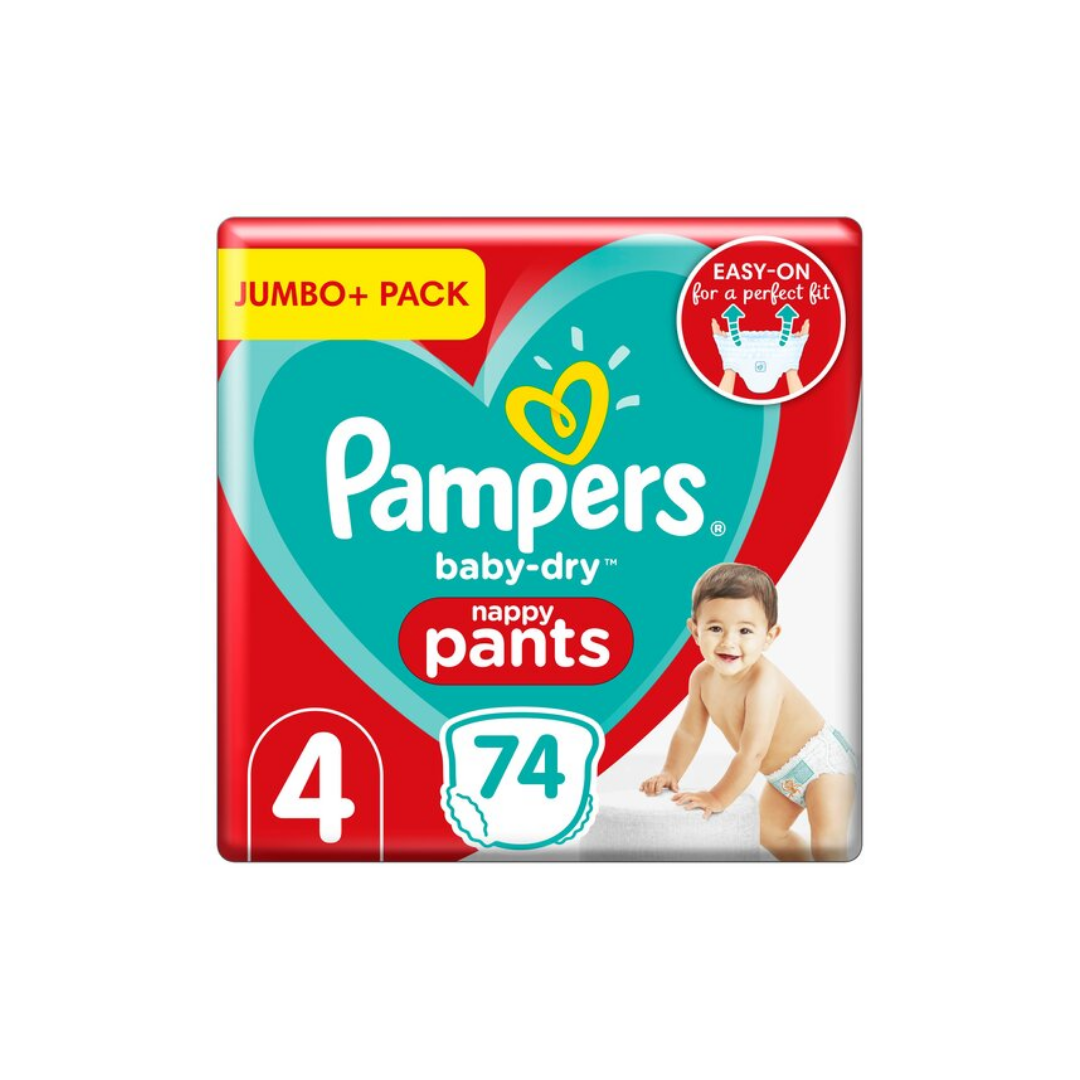 Pampers Size 4 Baby Dry Nappy Pants 74 Jumbo Pack Stockists.