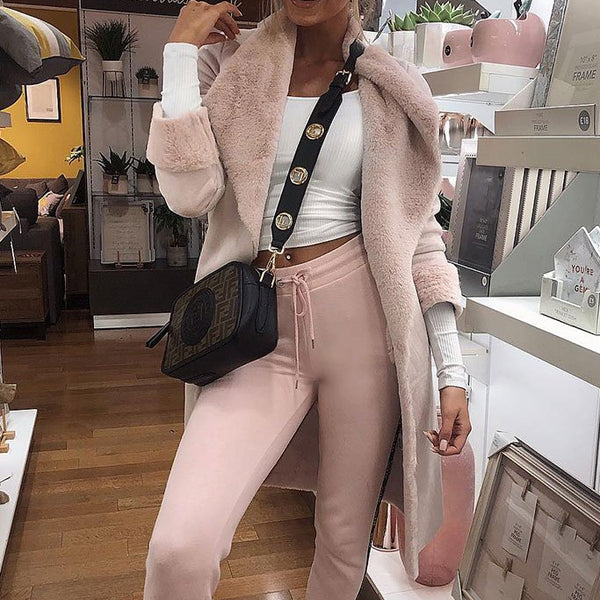 Pink Shawl Collar Faux Suede Long Line Coat Stockists.