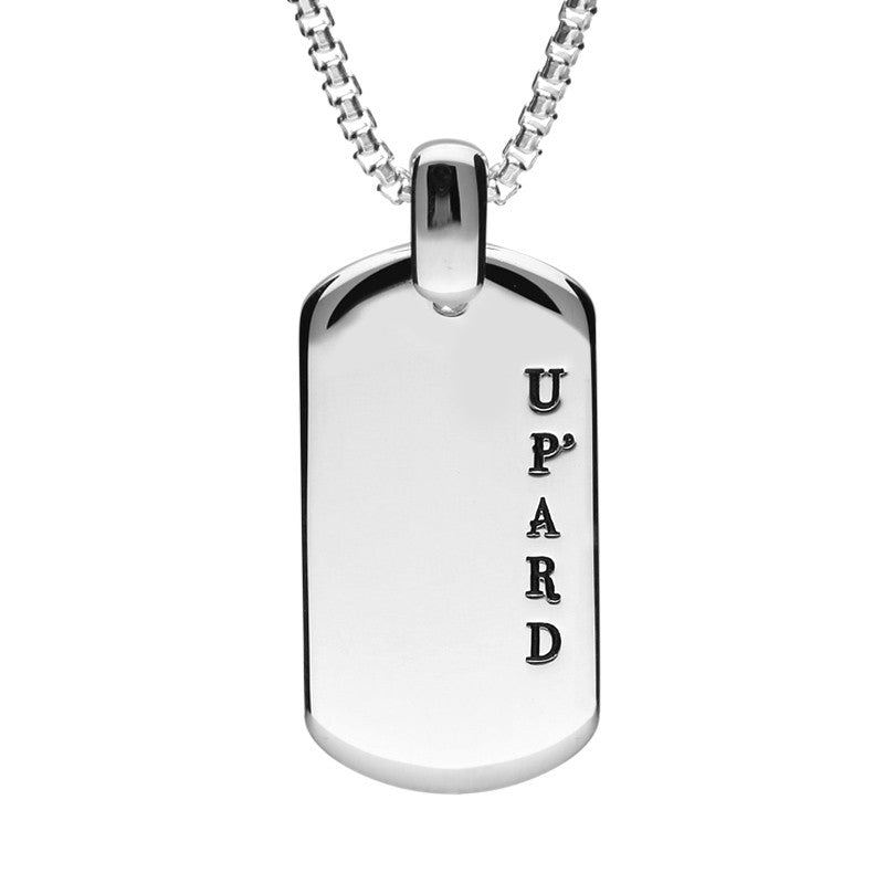 Shrovetide Collection Silver Upard Dog Tag Pendant Stockists.
