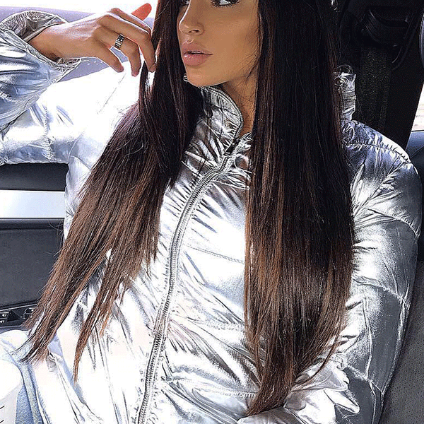 Silver Foil Zip Up Front Puffer Coat Stockists.
