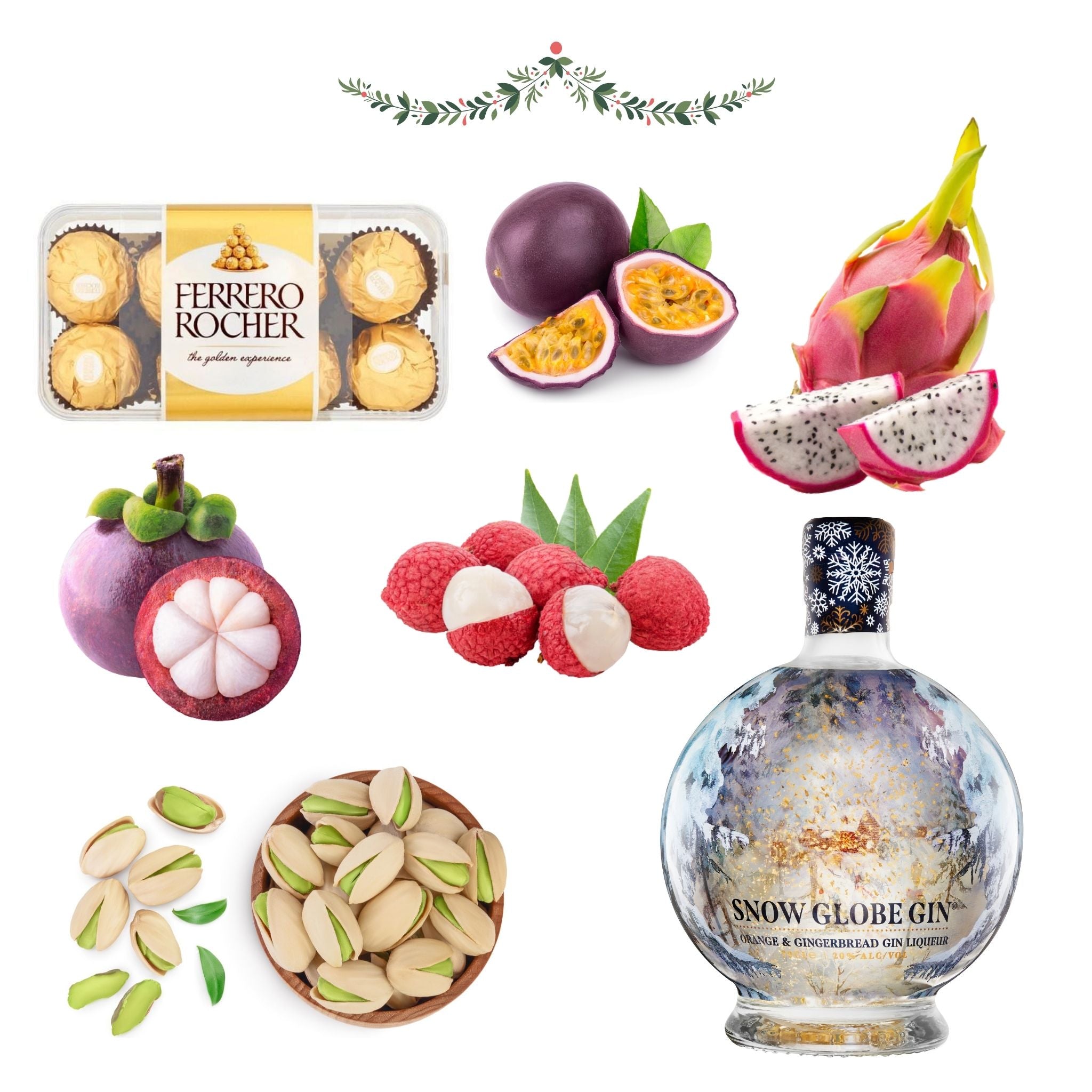 Snow Globe Gin Chocolate Exotic Fruit Luxury Christmas Hamper Stockists.