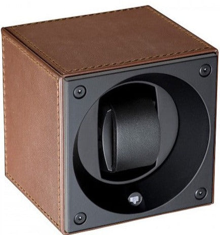 Swiss KubiK Watch Winder Single Brown Leather With Brown Stitches Stockists.