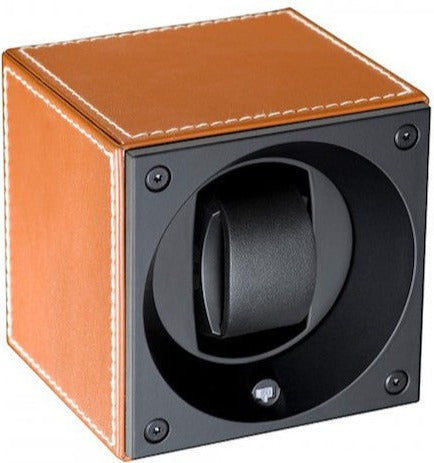Swiss KubiK Watch Winder Single Cognac Leather With White Stitches Stockists.