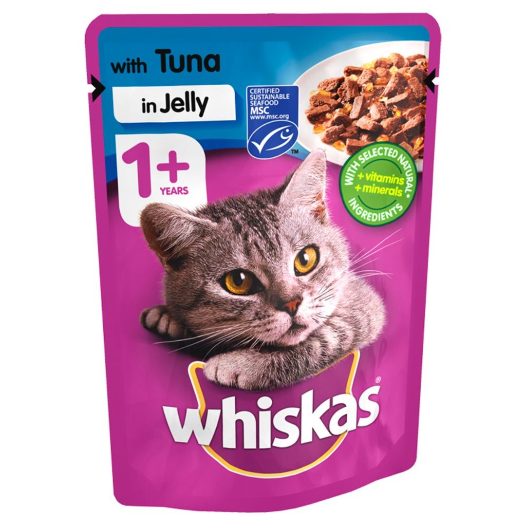 Whiskas Adult 1 Wet Cat Food Pouches Tuna in Jelly 100g Stockists.