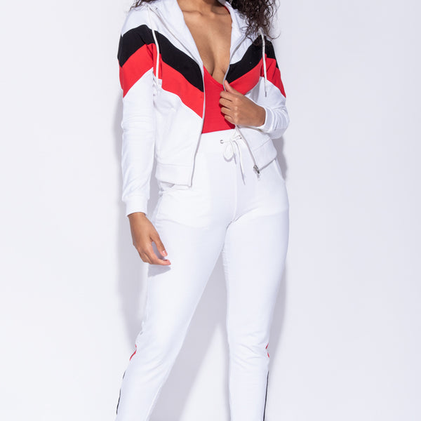 White Chevron Stripe Detail Hooded Loungewear Set Stockists.