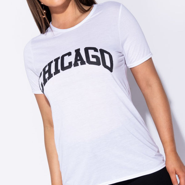 White Chicago Print T Shirt Stockists.