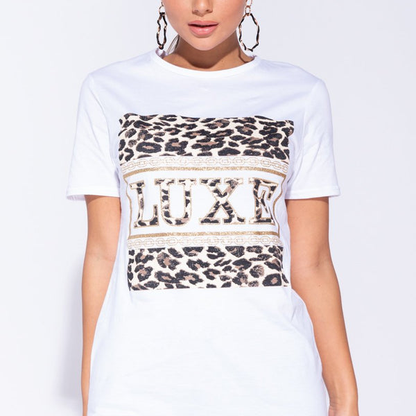 White Leopard Luxe Print Short Sleeve T Shirt Stockists.