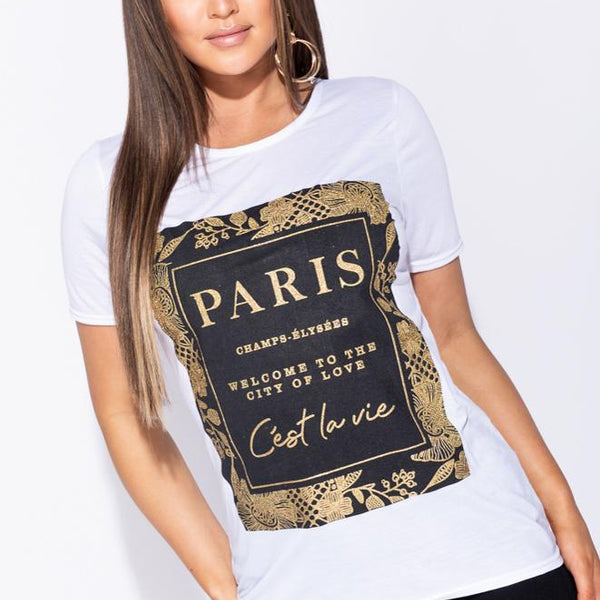 White Paris Print Short Sleeve T Shirt Stockists.