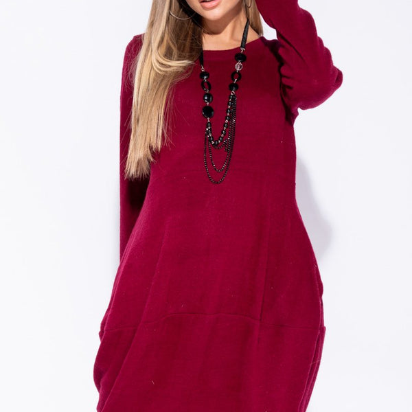 Wine Necklace Trim Pocket Detail Knit Jumper Dress Stockists.