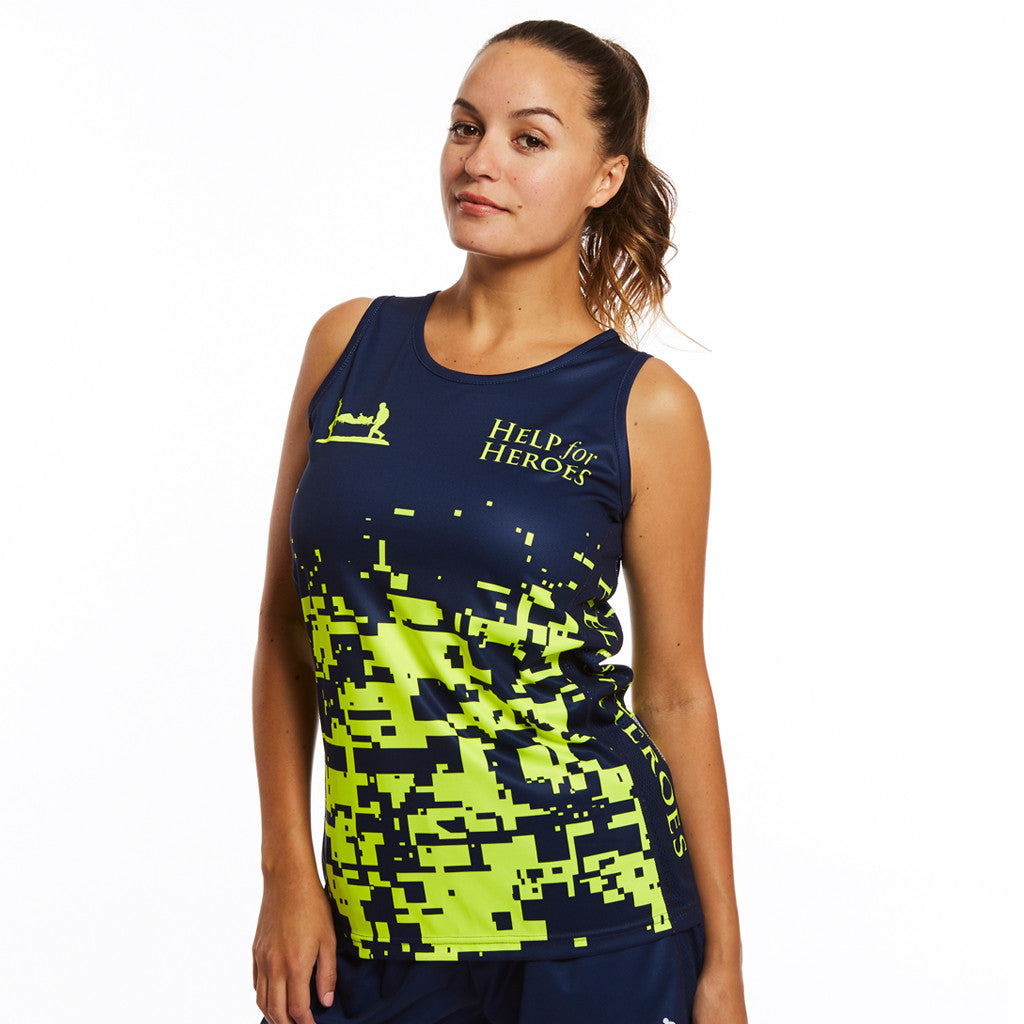 Womens Fluro Pixel Running Vest 8 Navy Stockists.
